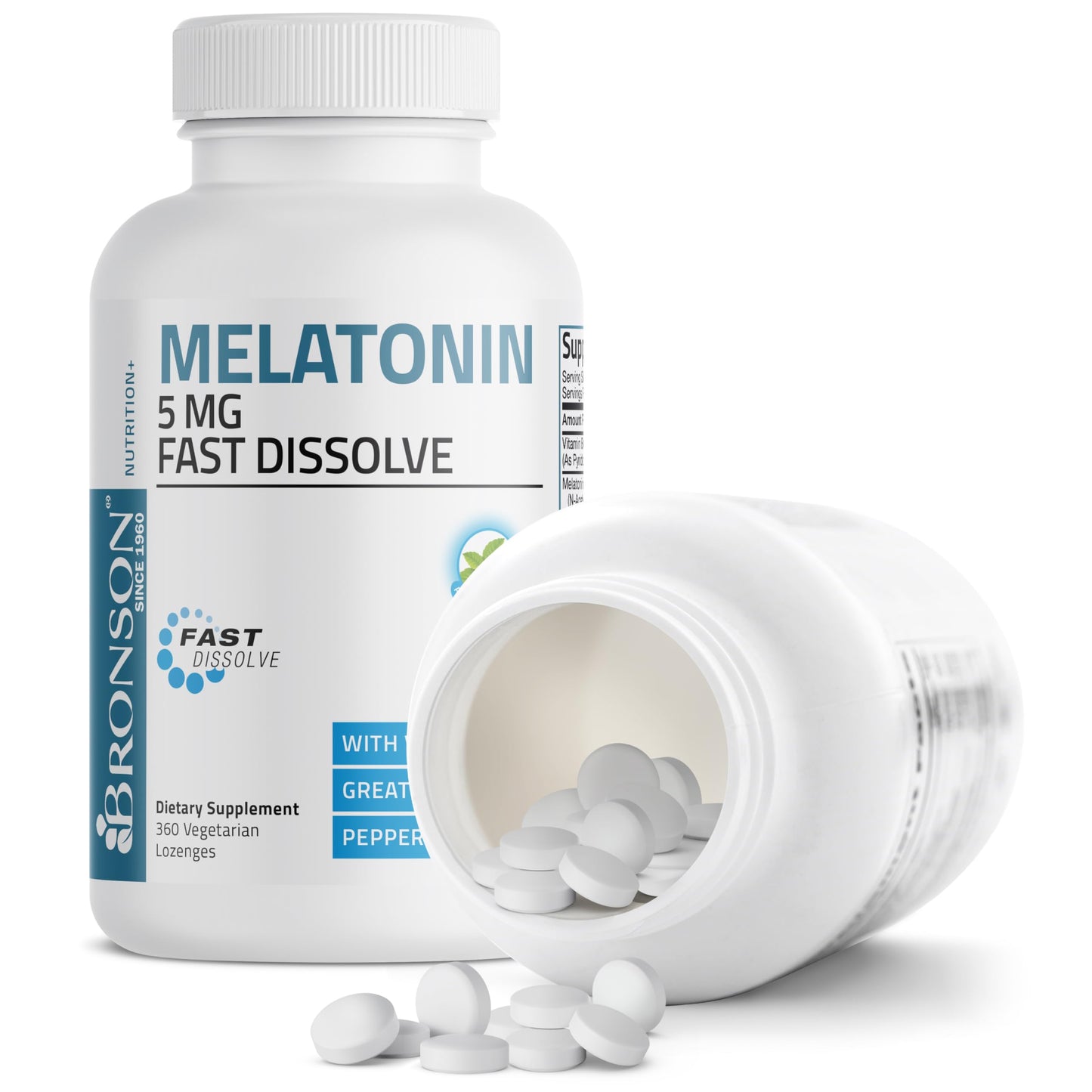 Bronson Melatonin 5mg Fast Dissolve Peppermint Lozenges with Vitamin B6, 360 Count
