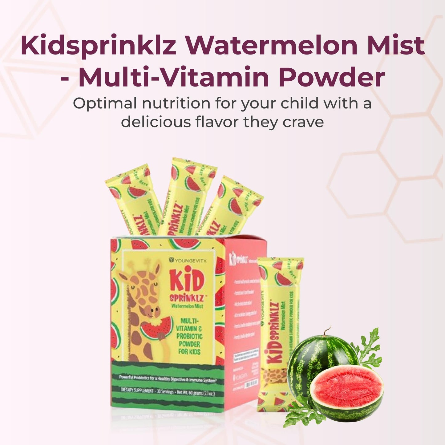 Youngevity Kidsprinklz Watermelon Mist Multivitamin Powder, 2.1 Ounce