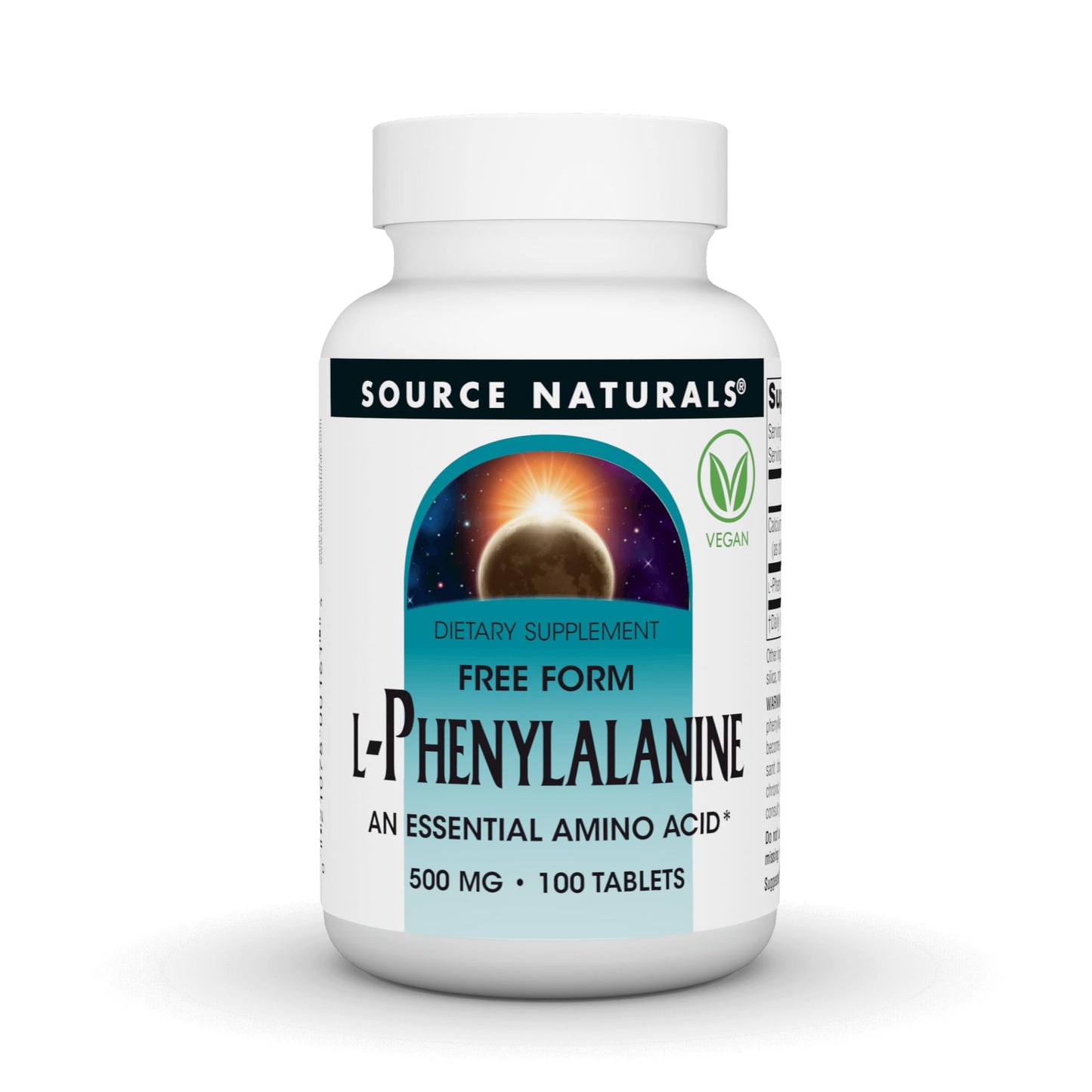 Source Naturals L-Phenylalanine Free Form Essential Amino Acid 500mg, 100 Vegan Tablets