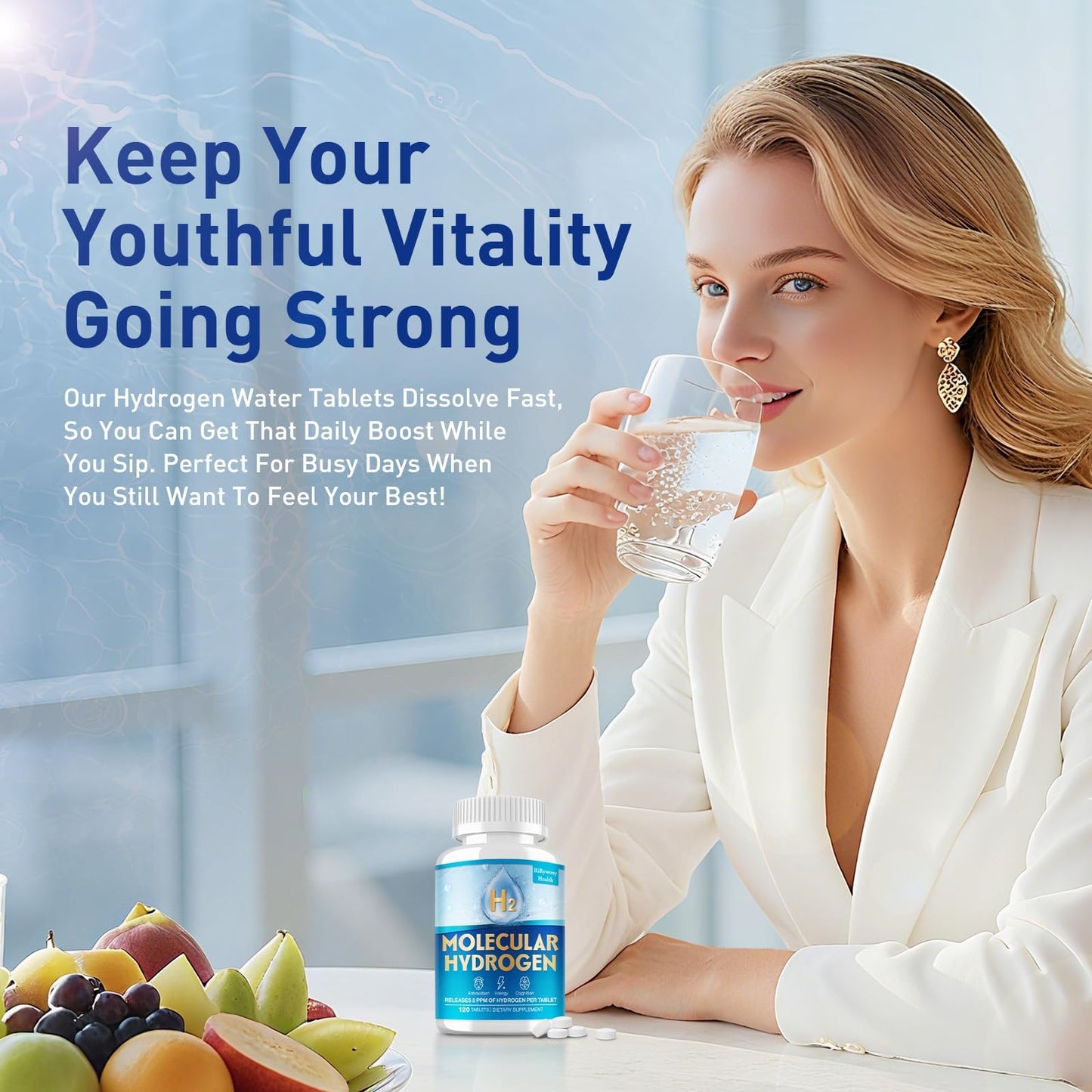 RiRywony Health Hydrogen Water Tablets Gummy, 120 Count