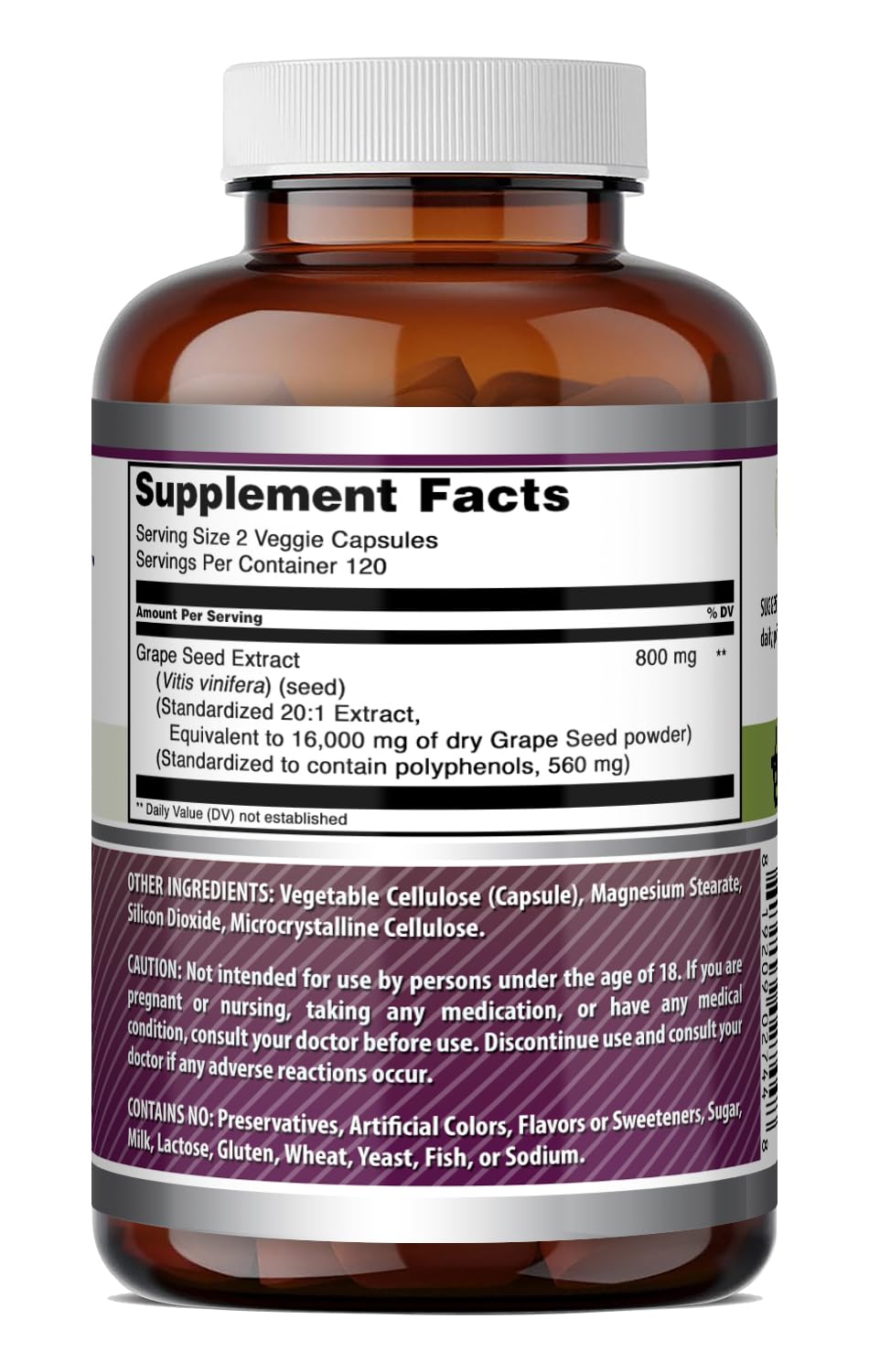 Amazing Nutrition Grape Seed 800 Mg Standardized 20:1 Extract Capsules 240 Count