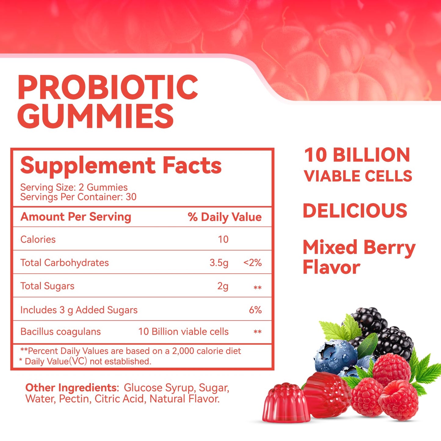 Babivek Probiotic Gummies 10 Billion CFU Bacillus Coagulans, 120 Count