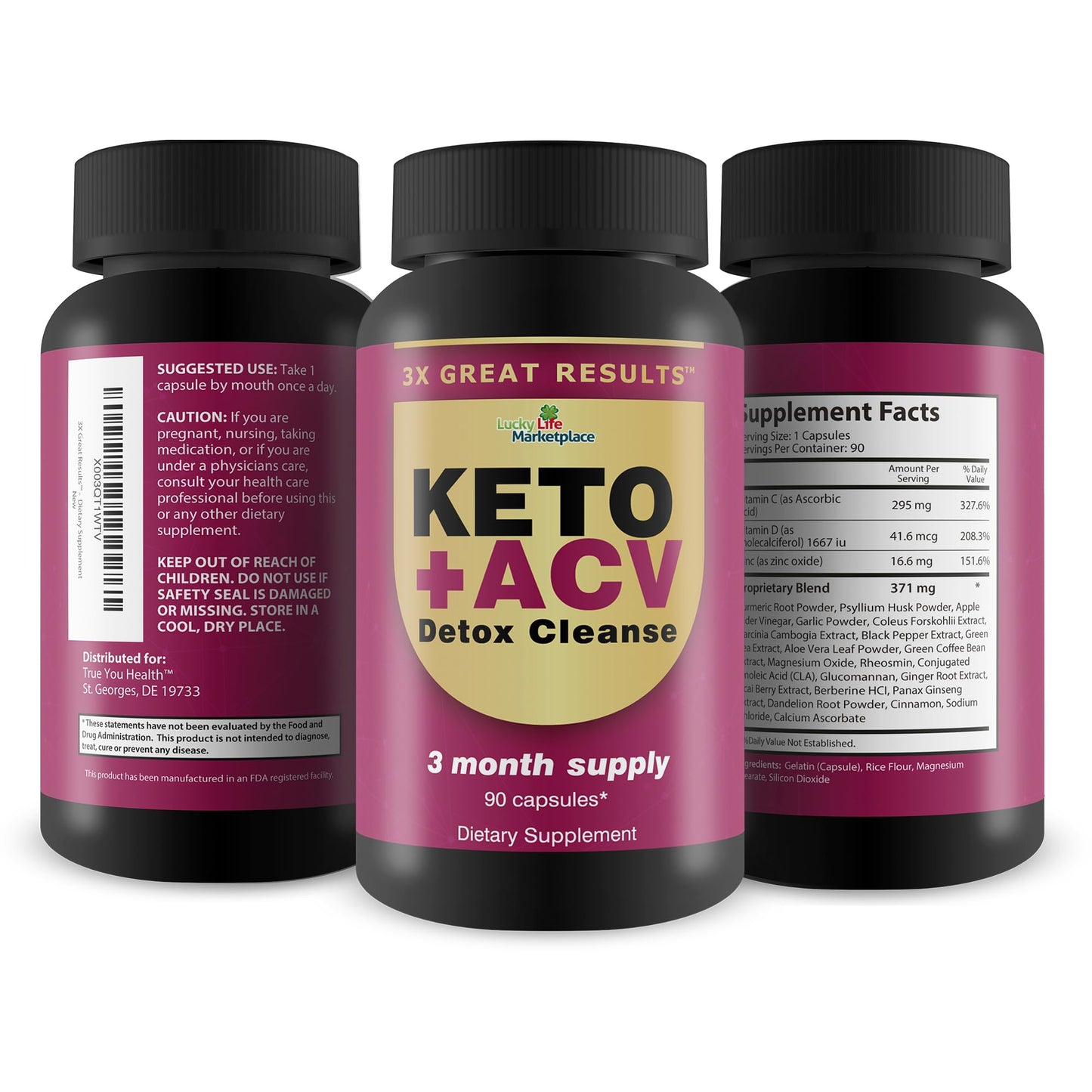 Generic 3X Great Results - Keto + ACV Detox Cleanse - 3 Month Supply - Body Cleanse Detox - Colon Cleanse - Advanced Keto Detox Cleanse Formula with Fiber - Support Digestion & Immune Health Capsule, 1 Count