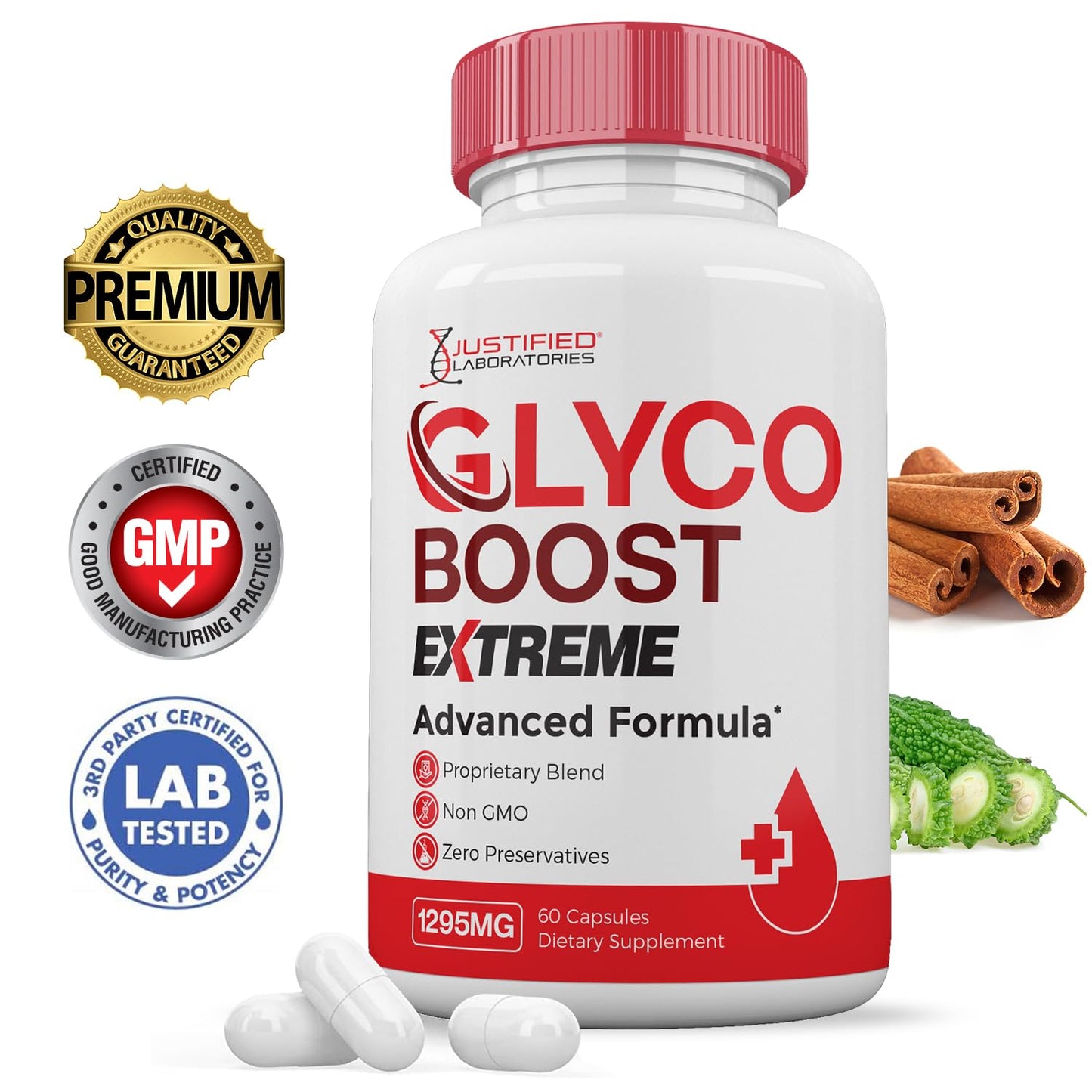 Justified Laboratories Glyco Boost Pills Extreme 1295MG Glycogen Support Advanced Formula Glycoboost Gluco Support Capsules, 120 Capsules