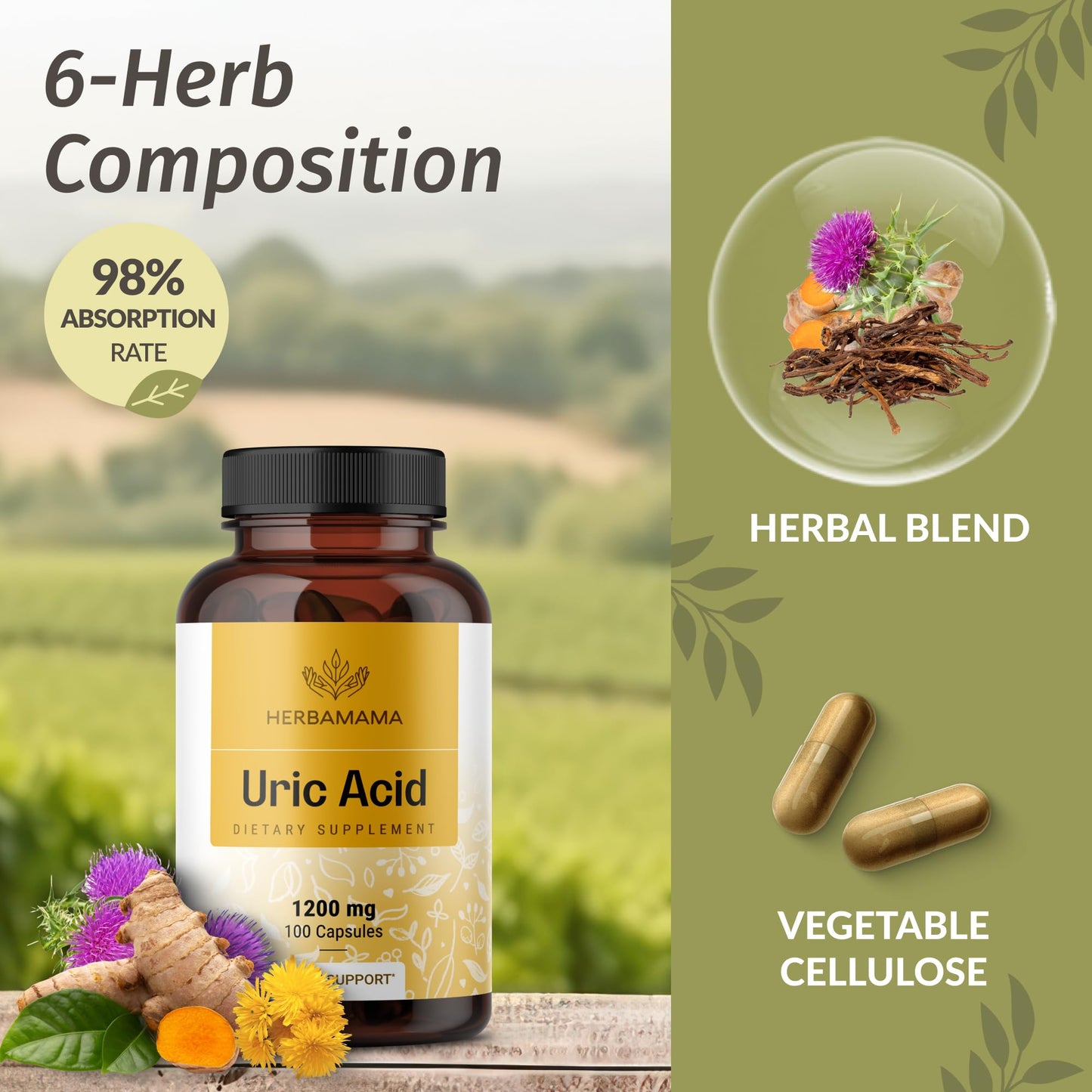 HERBAMAMA Uric Acid Cleanse Capsules 100 Count