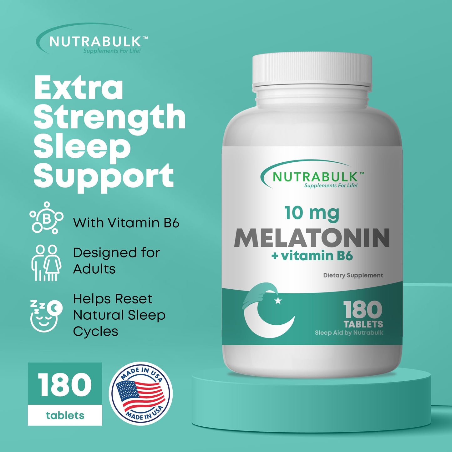 NutraBulk Melatonin Tablets 180 Count