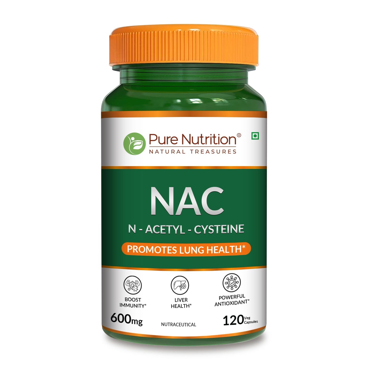PURE NUTRITION NATURAL TREASURES NAC (N-Acetyl L-Cysteine) 600mg Veg Capsules, 120 Count