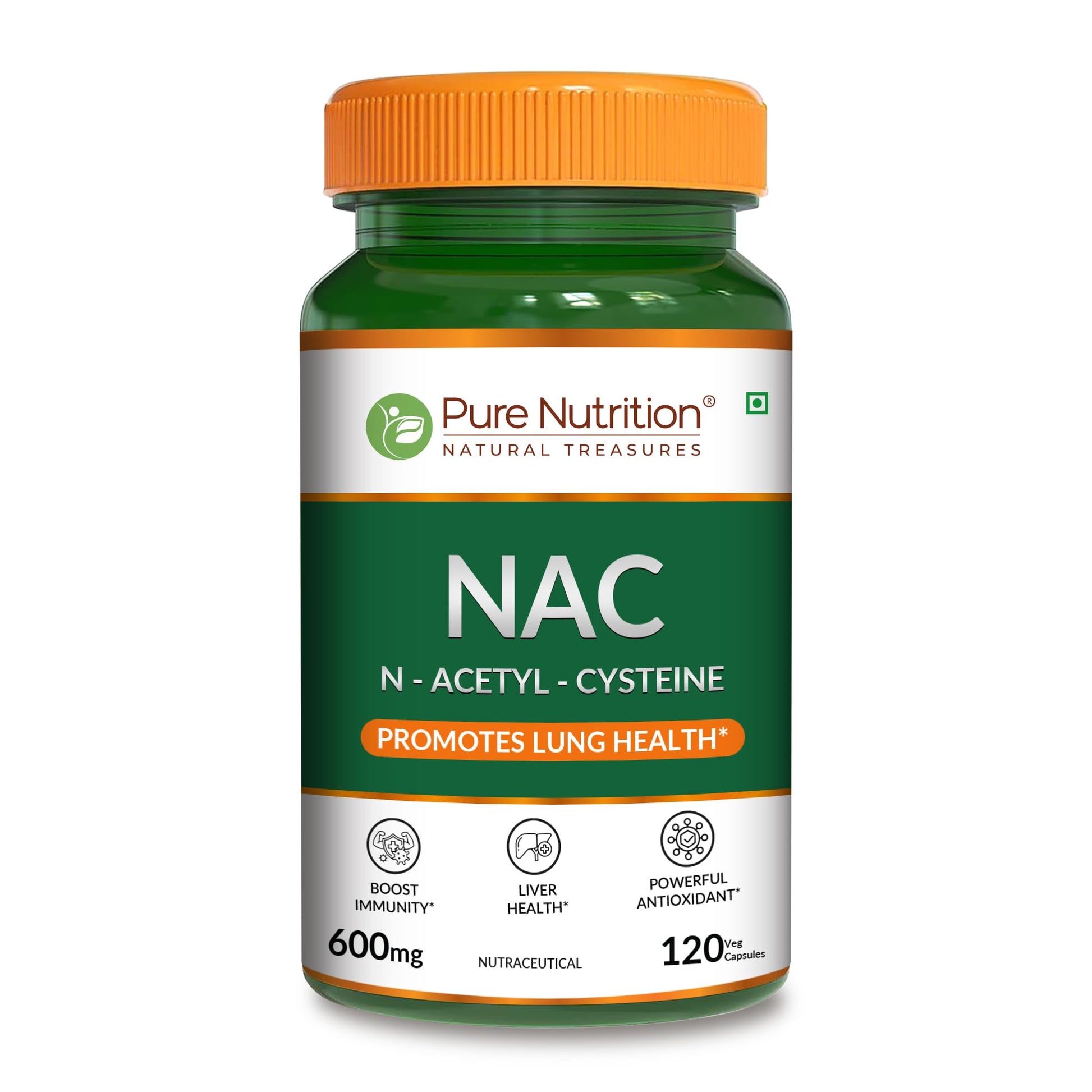 PURE NUTRITION NATURAL TREASURES NAC (N-Acetyl L-Cysteine) 600mg Veg Capsules, 120 Count