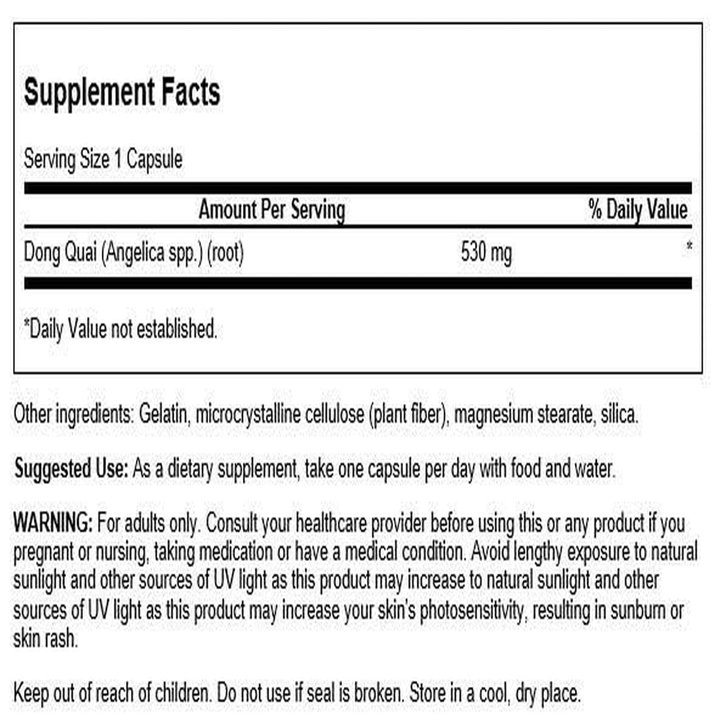 Swanson Dong Quai 530 mg Capsules, 100 Count