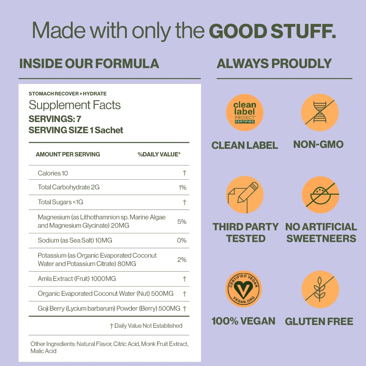 Hilma Stomach Recover and Hydrate Organic Electrolytes Powder for Hydration with Prebiotics and Gastroprotective Herbs, Rebalance Gut with Goji Berry and Coconut Water, Doctor-Formulated, 7