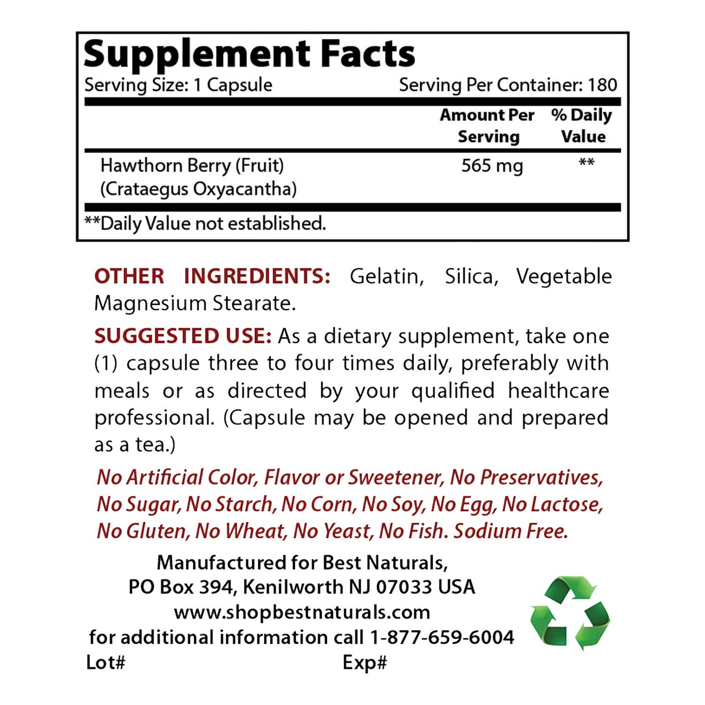 Best Naturals Hawthorn Berry 565 mg & Beet Root Powder 500 mg Capsules, 1 Capsule
