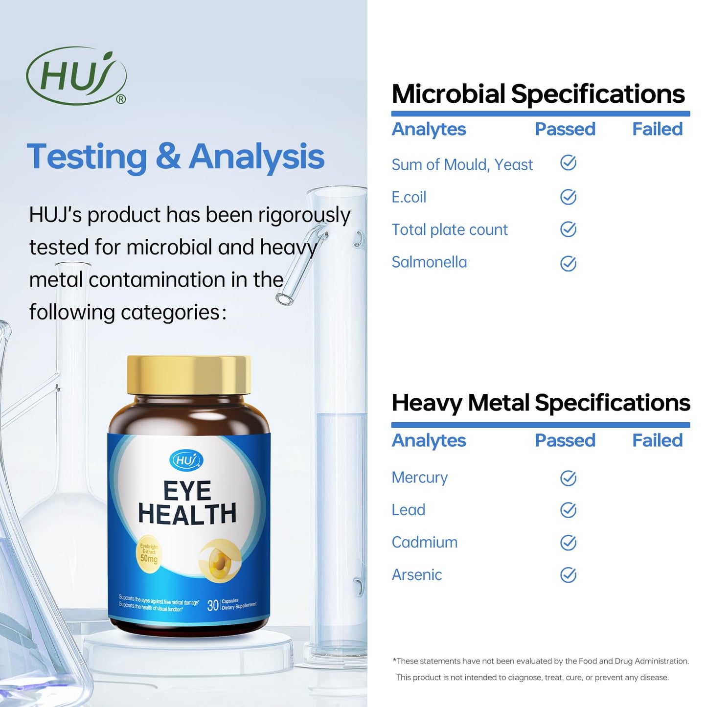 HUJ Eye Health Eye Supplement Capsules with Pycnogenol, Bilberry & Lutein - 30 Capsules