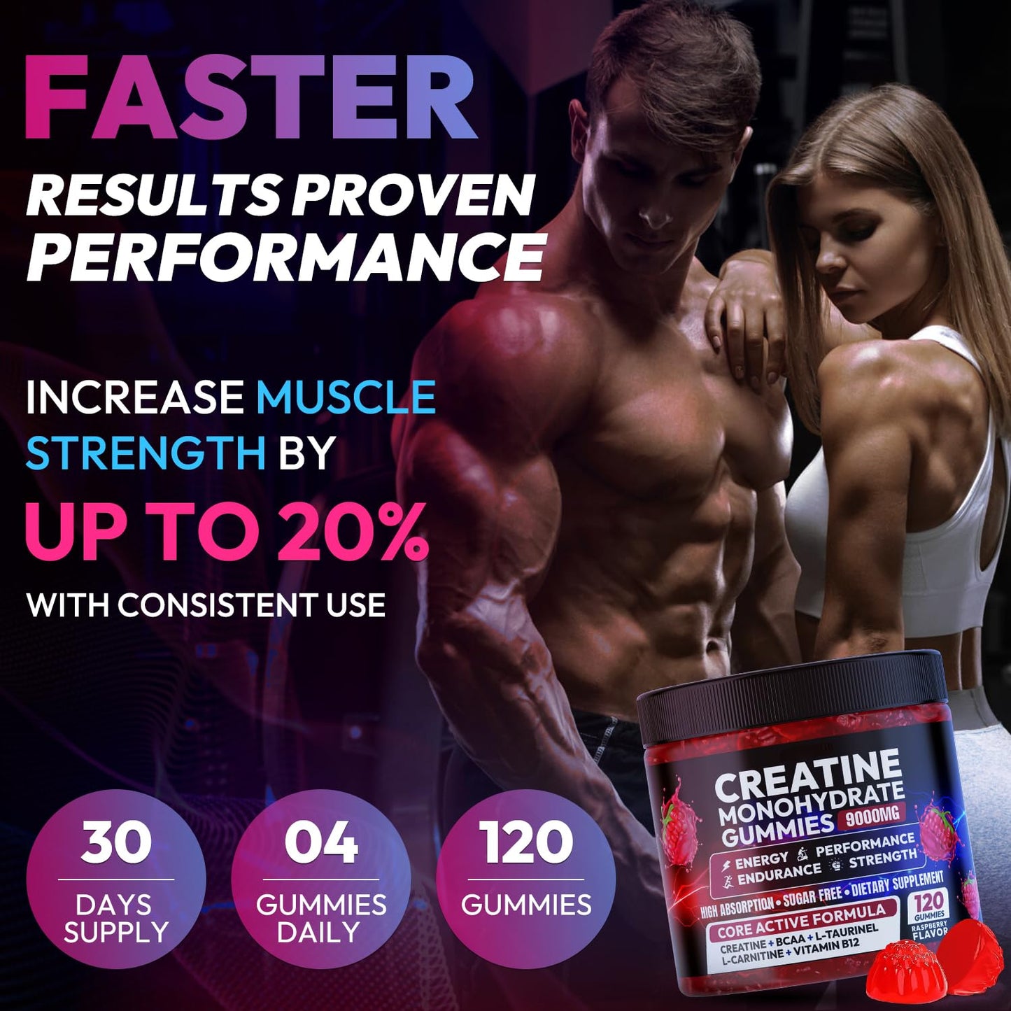 Cytona Creatine Monohydrate Gummies 5000MG, Creatine Gummy for Men & Women, 120 Gummies