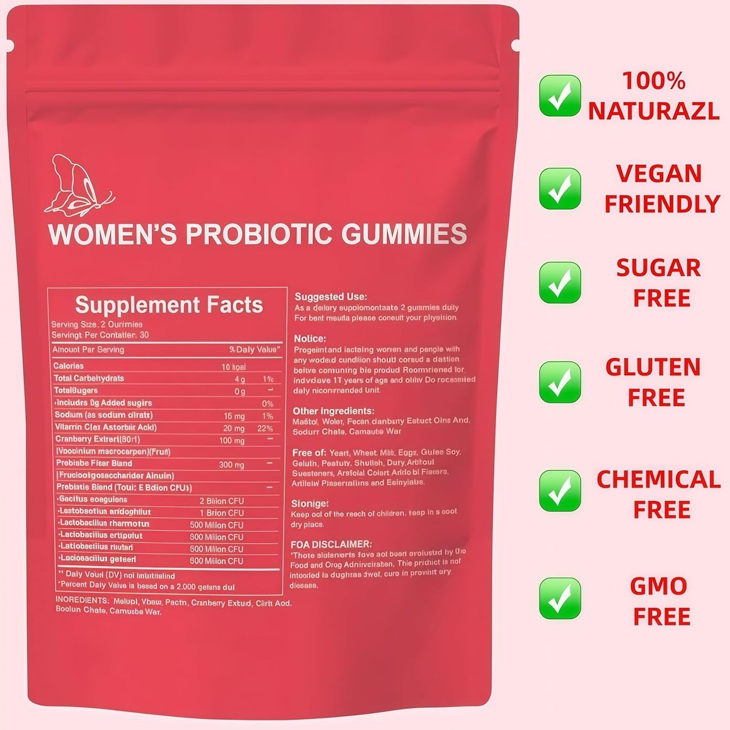 Llkpuygts Prebiotic Probiotic Gummies for Women, 60 Count