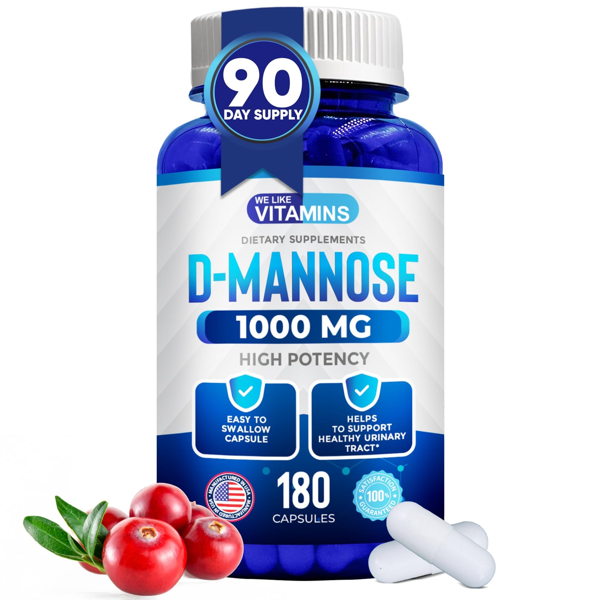 We Like Vitamins D-Mannose 1000mg Capsules, 180 Count