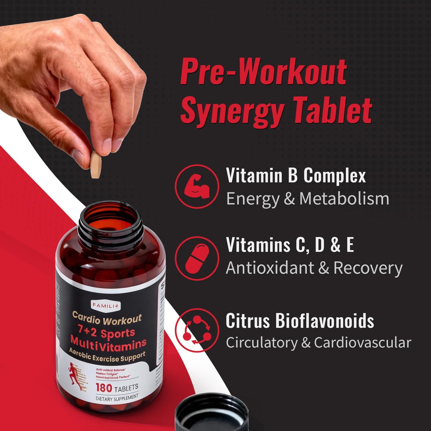FAMILI+ Multivitamin w/Creatine & BCAA for Cardio Workout & Aerobic Sports 180 Capsules