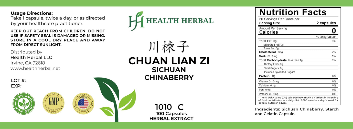 Health Herbal HH1010C Chuan Lian Zi/Sichuan Chinaberry Capsules, 100 Count