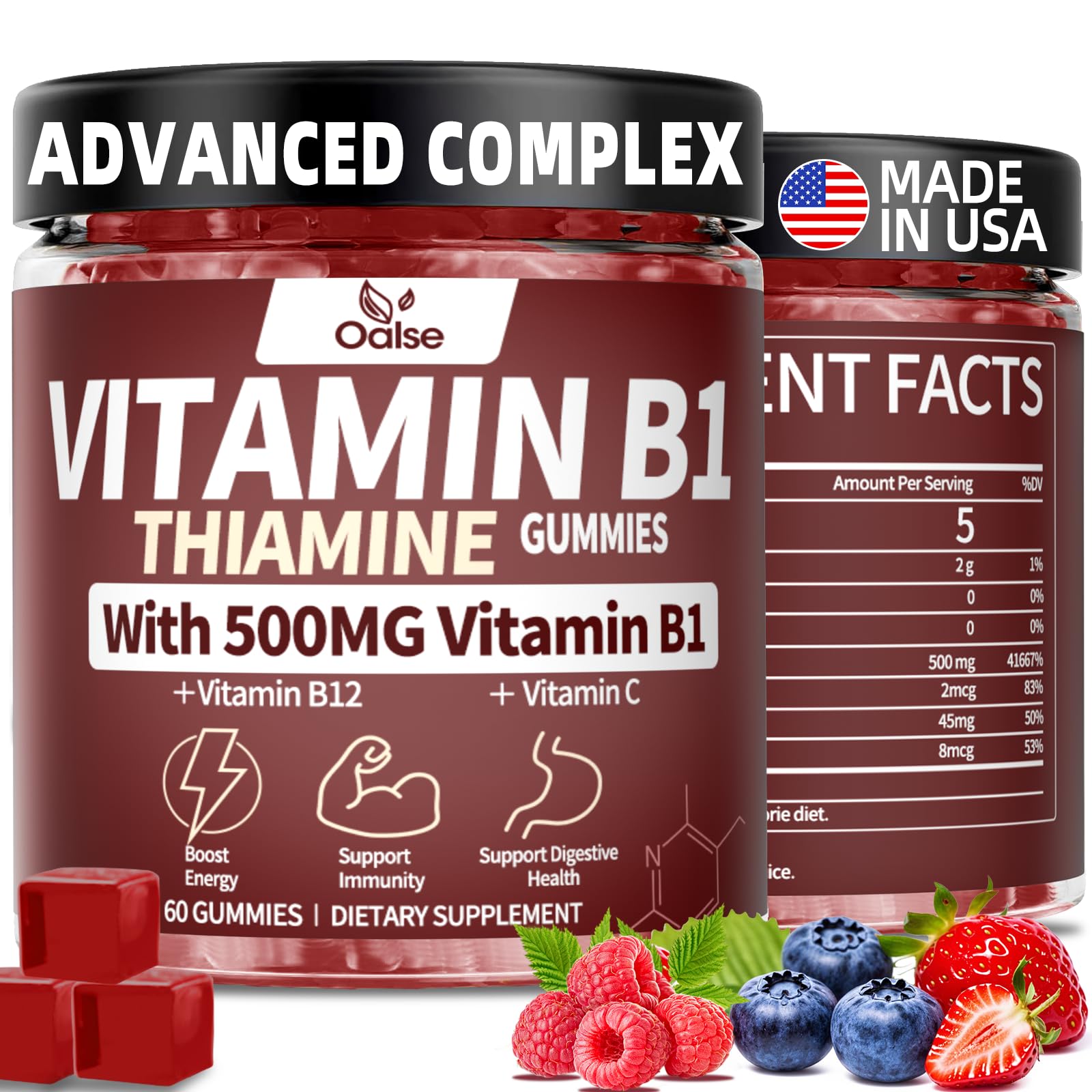 OALSE Thiamine Vitamin B1 Gummies 60 Count