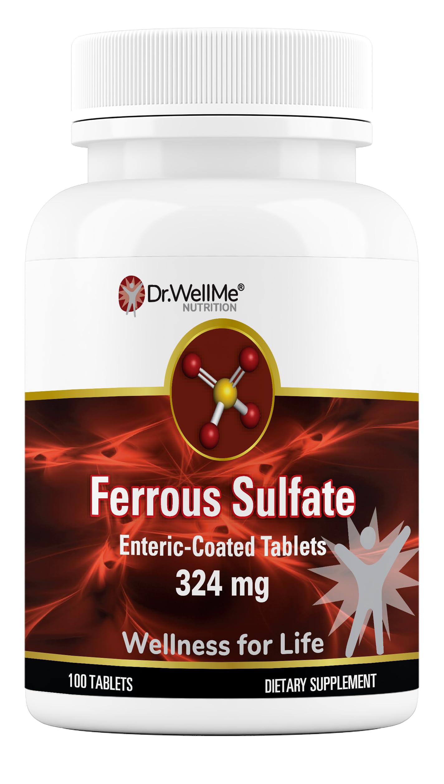 Dr WellMe Nutrition Ferrous Sulfate Enteric-Coated Tablets 324 mg, 100 Tablets