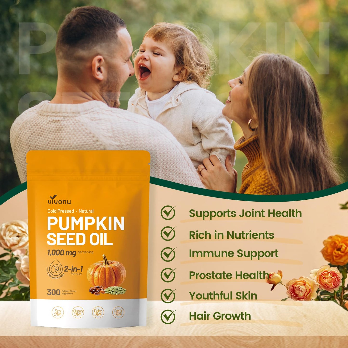 VivoNu Pumpkin Seed Oil with Saw Palmetto Softgels 300