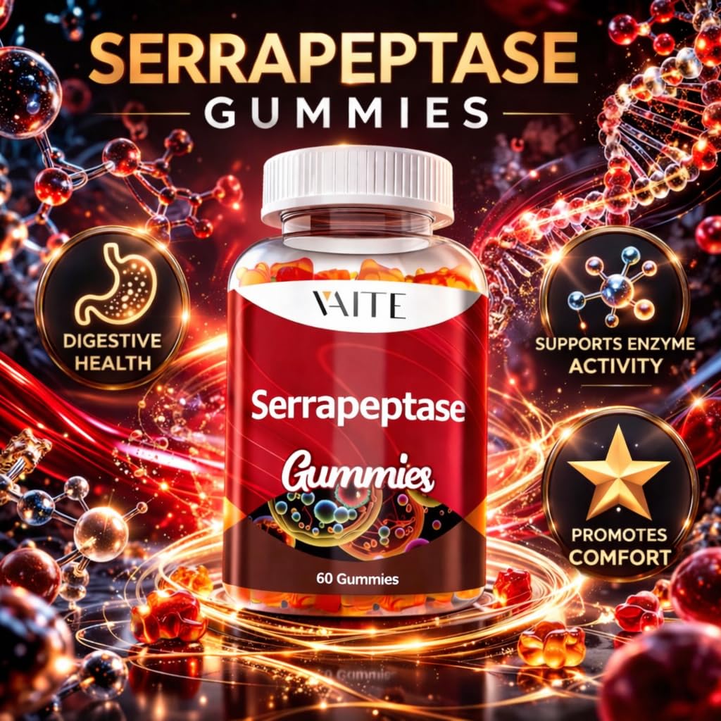VAITE Serrapeptase Supplement 120,000 SPU – High Potency Proteolytic Enzyme, Non-GMO, Vegan, Gluten-Free, Supports Enzyme Activity & Digestion, Easy to Digest, 60 Gummies