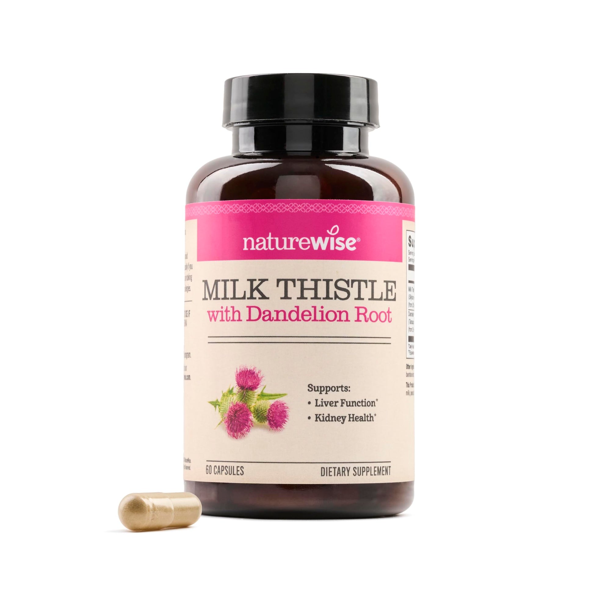 NatureWise Milk Thistle with Dandelion Root - Silymarin - Antioxidant Liver & Kidney Health Support Capsules, 60 Capsules