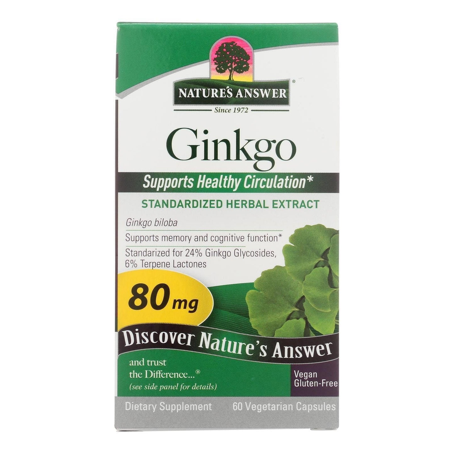 Nature's Answer Ginkgo Leaf Vegetarian Capsules, 60 Capsules