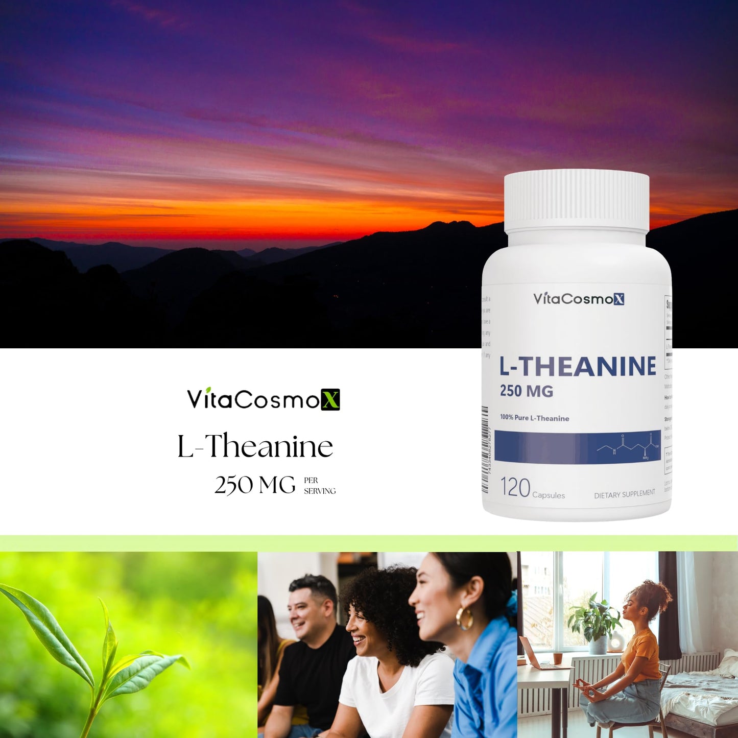 VitaCosmoX L-Theanine 250 mg Capsule 120 Count