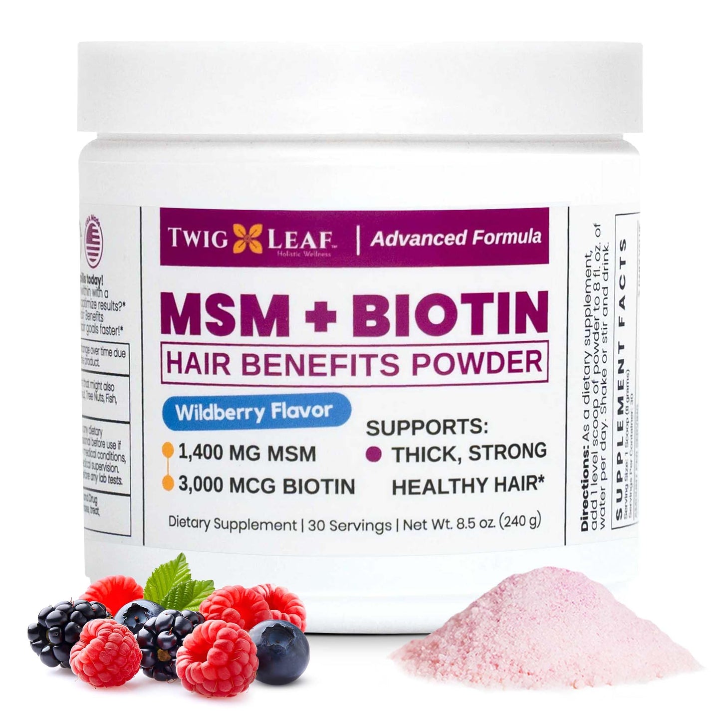 Twig & Leaf MSM + Biotin Hair Benefits Powder 8.5 oz