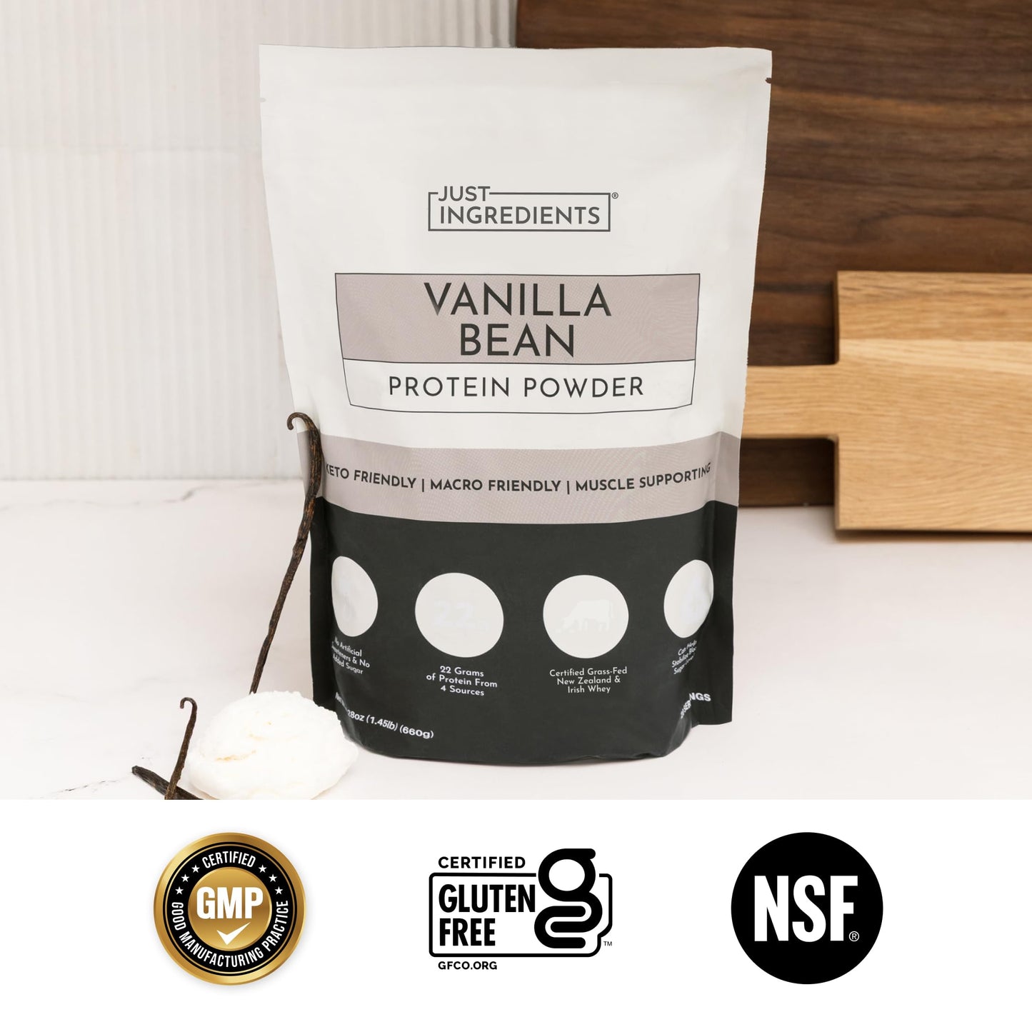 JUST INGREDIENTS Vanilla Bean Protein Powder (20 Servings)