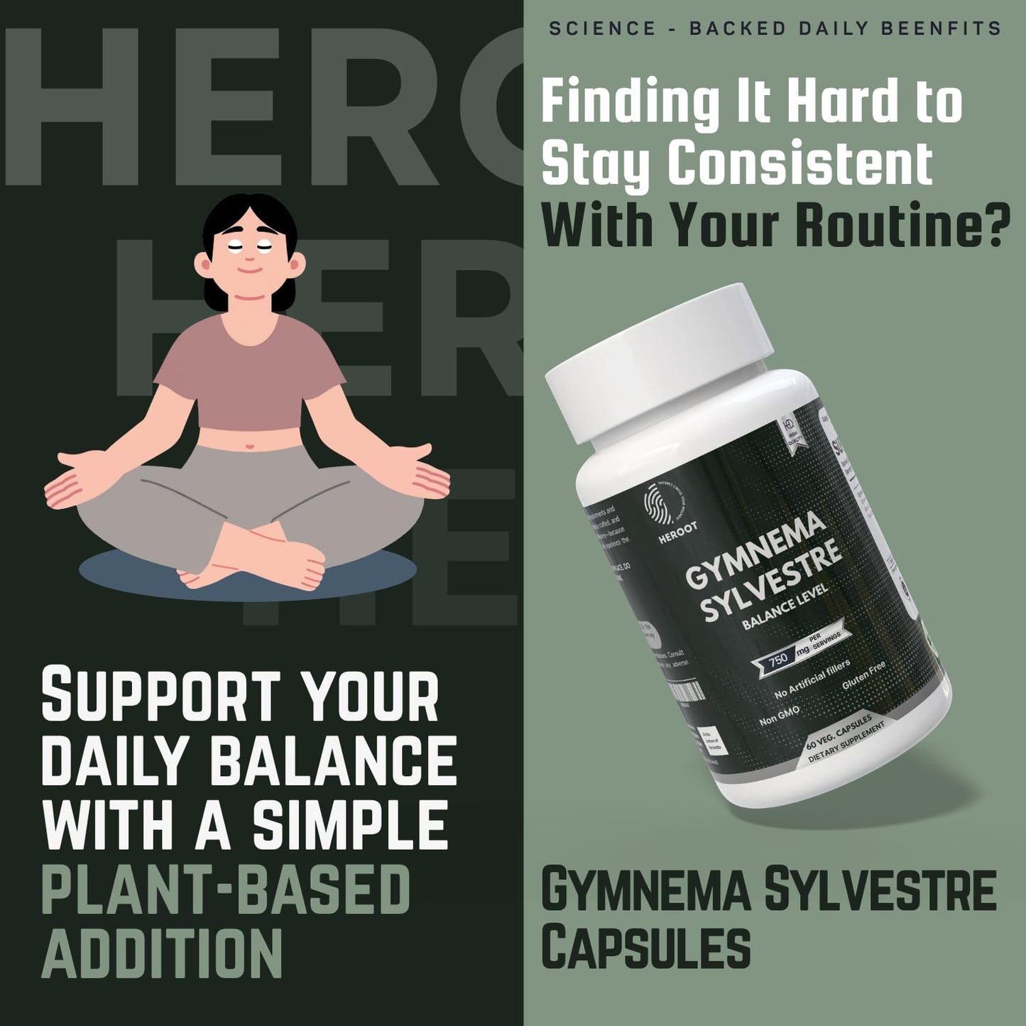 Heroot Gymnema Sylvestre Extract 350 mg for Blood Sugar and Metabolism Support, 60 Capsules