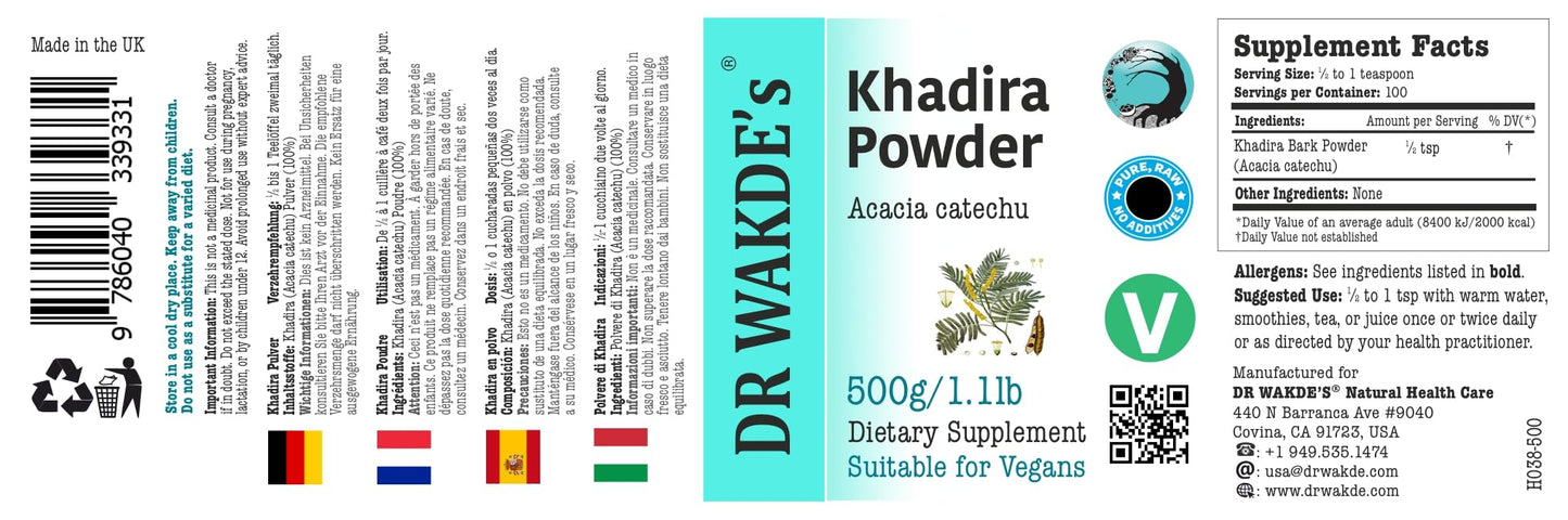 DR WAKDE's Khadira Powder (Khaira | Acacia Catechu), 500g, 17.637