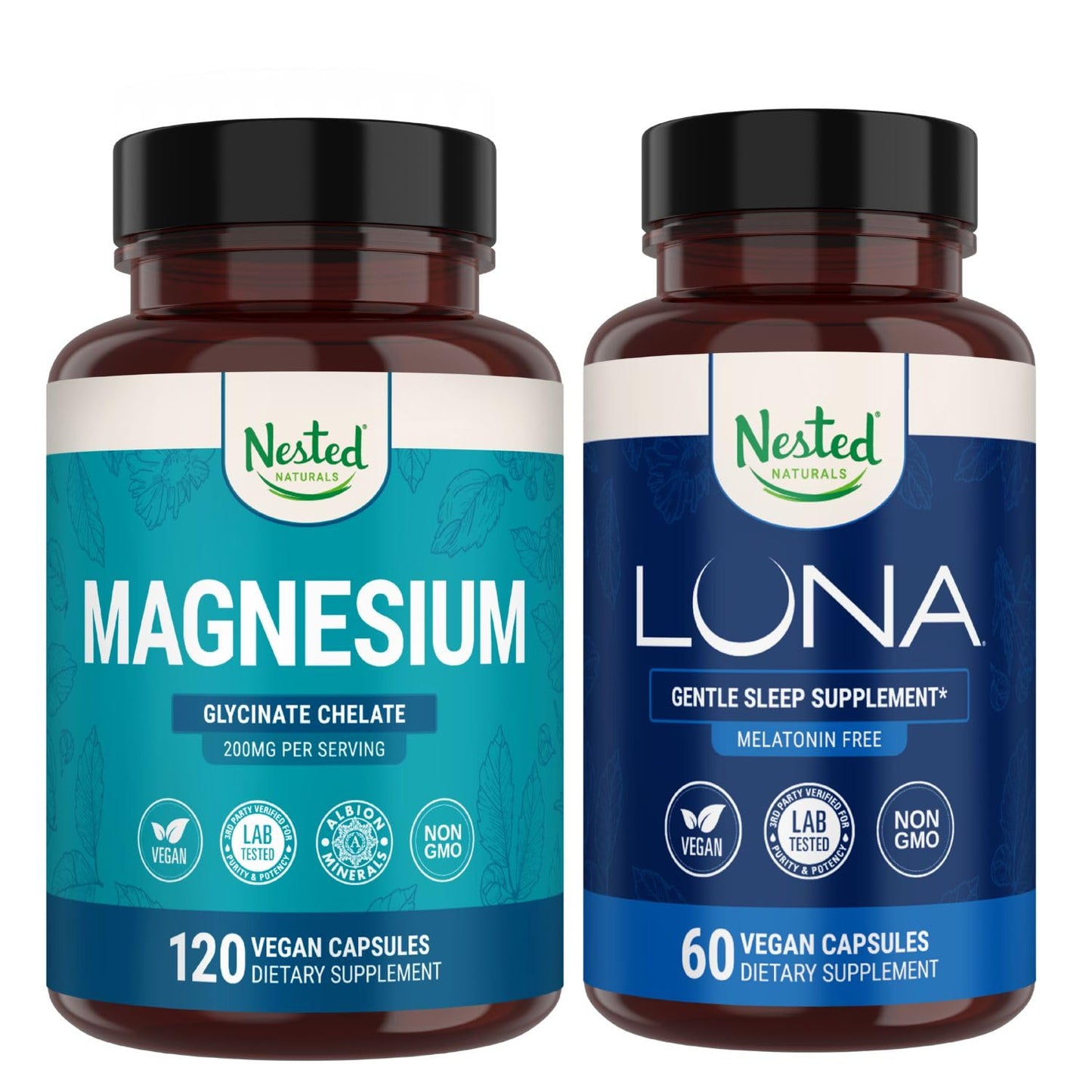 Nested Naturals Luna Melatonin-Free Sleep Aid & Magnesium Glycinate Chelate, 180 Capsules