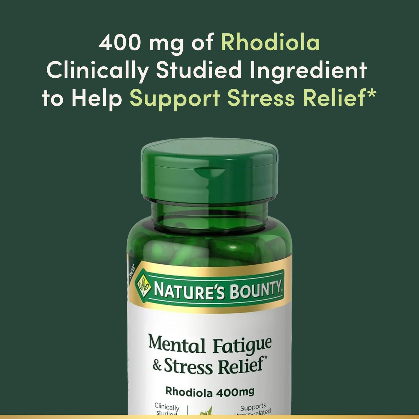 Nature's Bounty Mental Fatigue and Stress Relief Rhodiola Supplement 400 mg, Capsules, 30 Count
