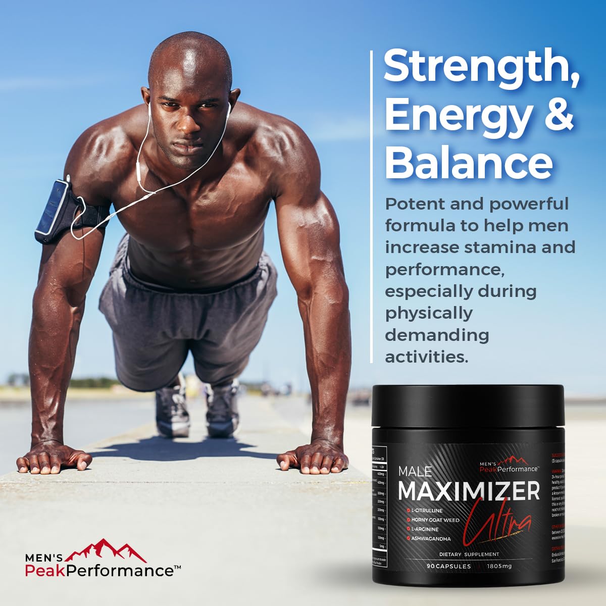 MEN'S PeakPerformance Male Maximizer Ultra – Testosterone Support Supplement for Men – Energy, Stamina, Endurance & Strength – Ashwagandha, Tongkat Ali, Tribulus 90 Capsules