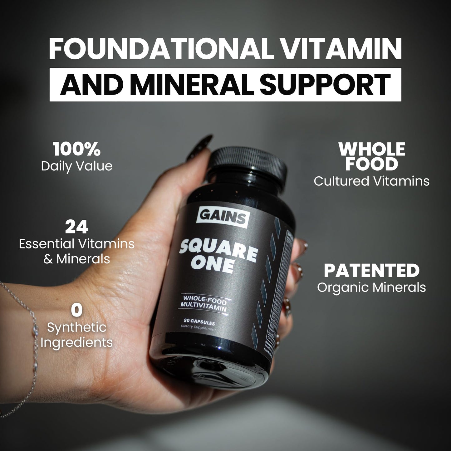 GAINS IN BULK Square 1 Multivitamin and Mineral Supplement for Women and Men, 90 Capsules