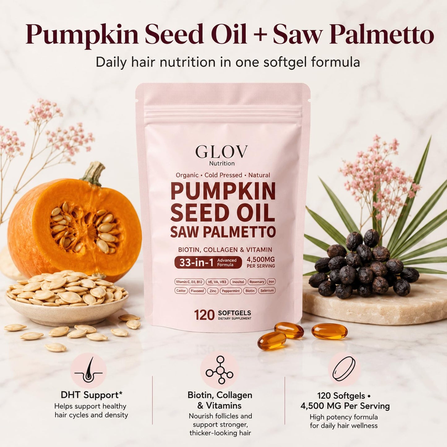 Glov Organic Pumpkin Seed Oil Capsules 60 Count