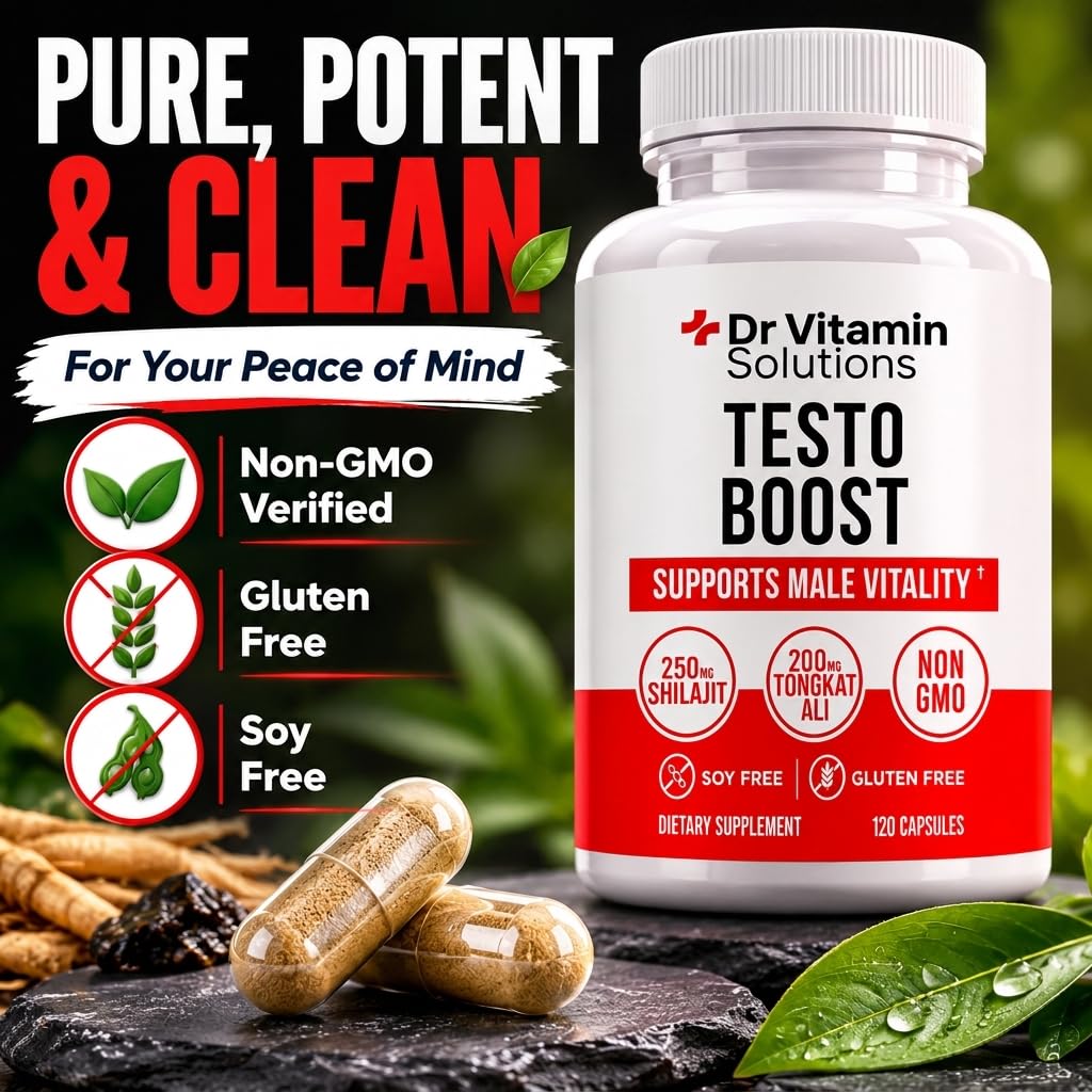 DR VITAMIN SOLUTIONS Testosterone Booster for Men - Tongkat Ali & Ashwagandha Capsules, 120 Capsules