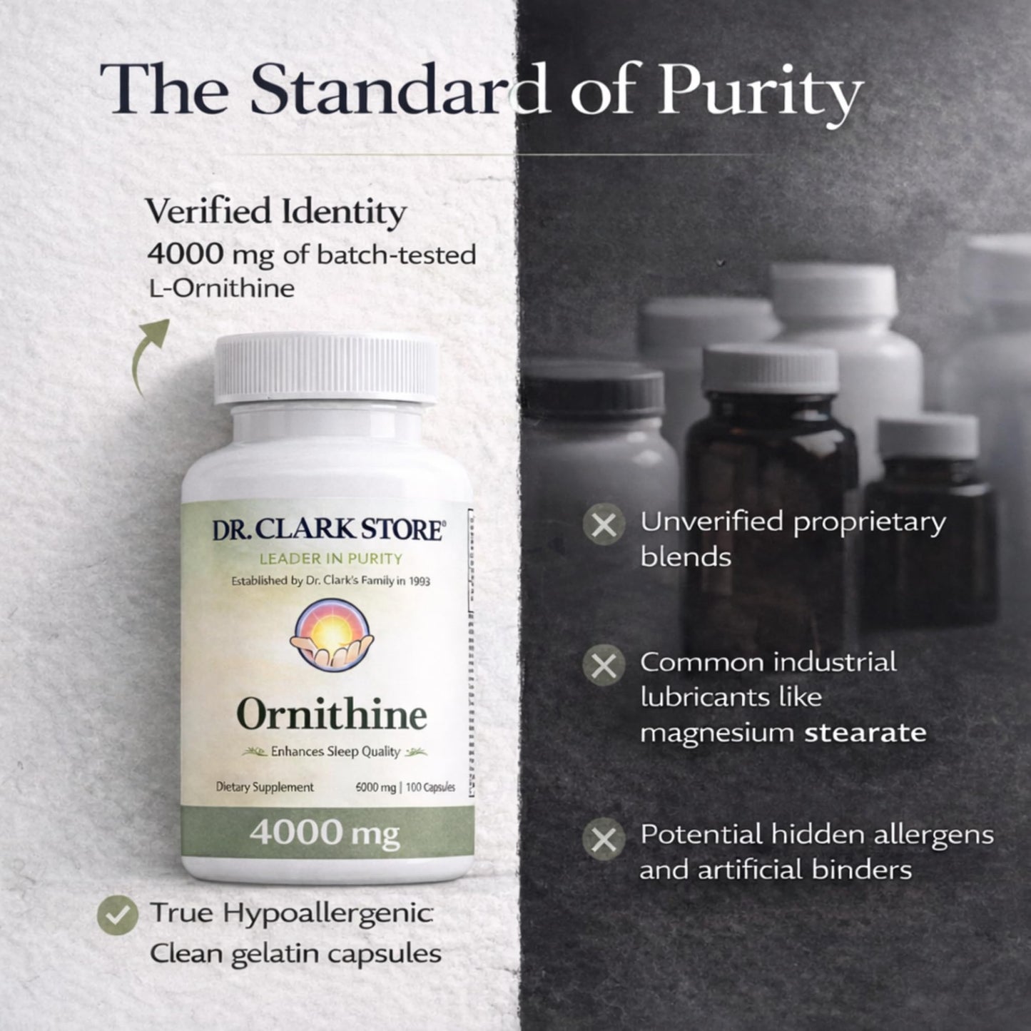 Dr Clark Store Ornithine Dietary Supplement 500mg Capsule, 100 Count