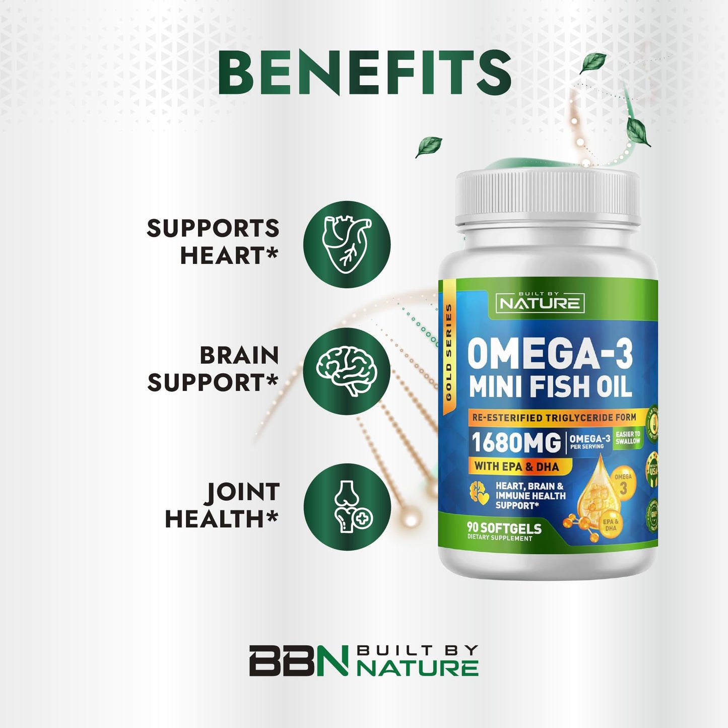 Built by Nature Omega 3 Mini Fish Oil Softgels 90 Count