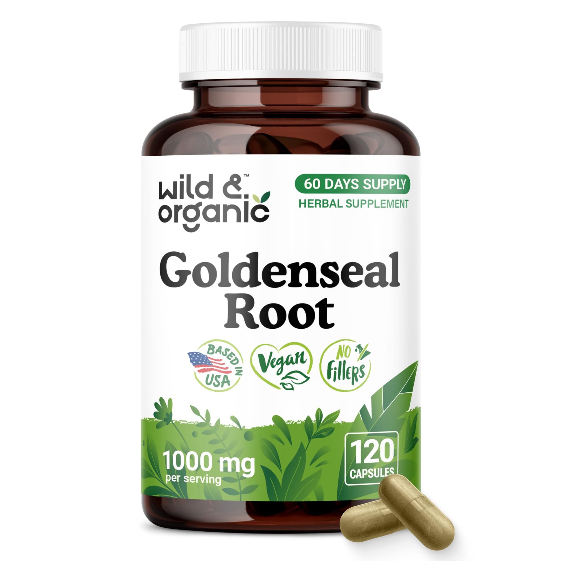 Wild & Organic Goldenseal Root Capsules 1000mg, Capsules, 120 Count