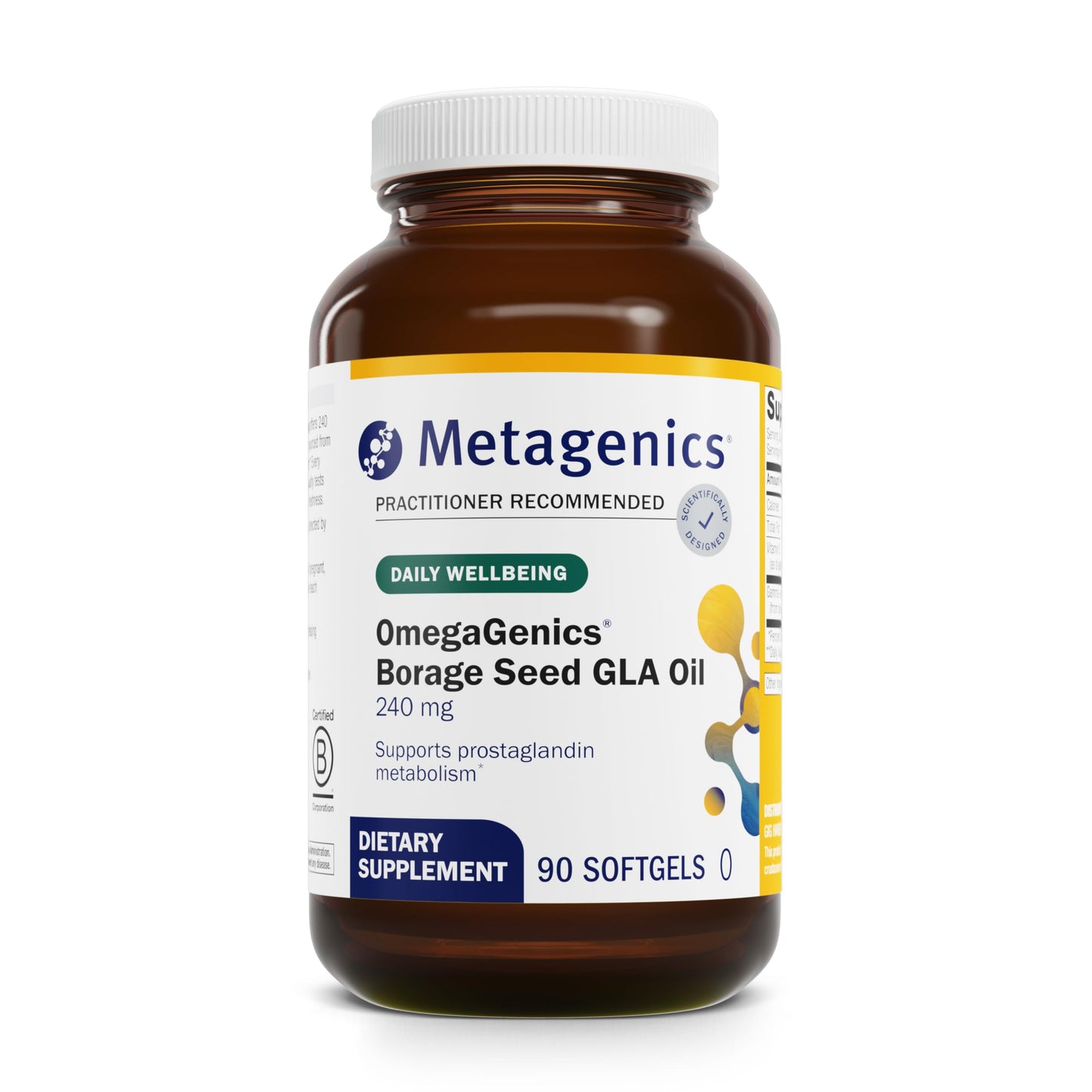 Metagenics OmegaGenics Borage Seed GLA Oil 240 mg Gamma-Linolenic Acid (GLA) Supplement 90 Softgels