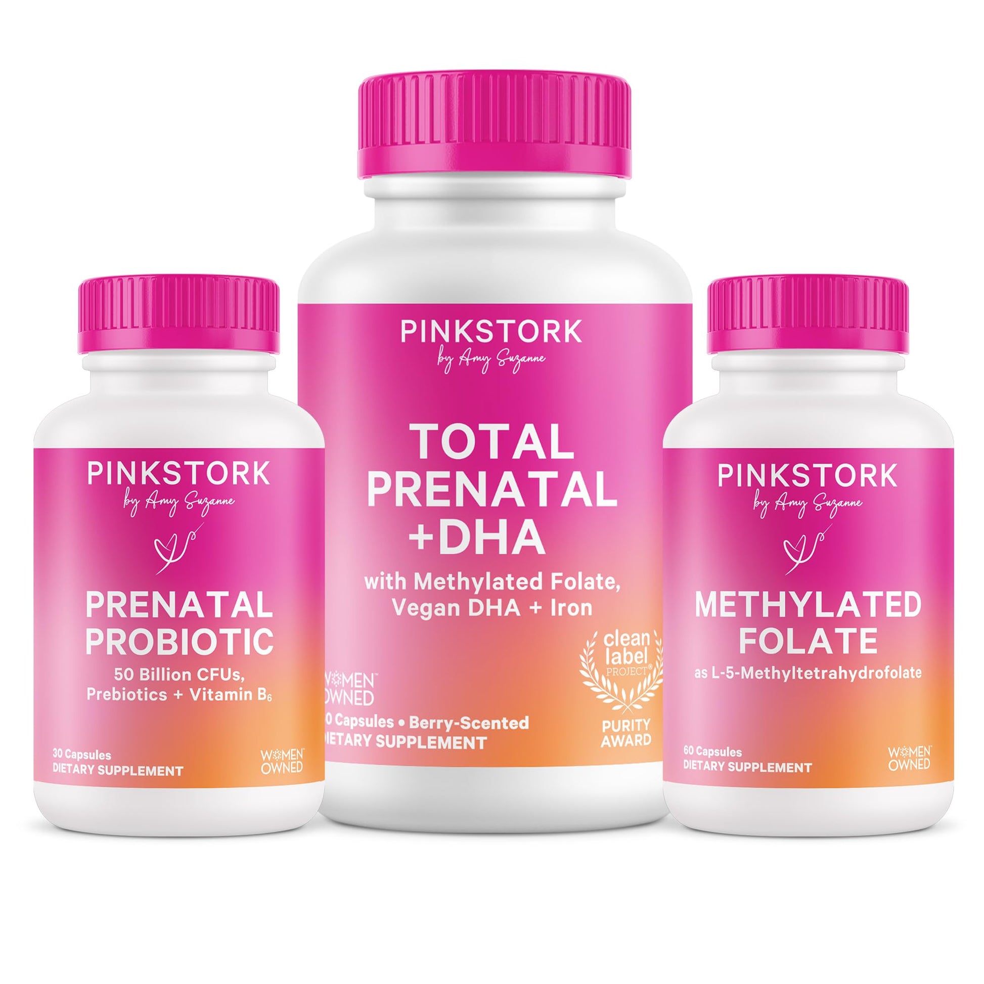 Pink Stork Total Prenatal Probiotic & Methyl Folate Capsules, 120 Capsules