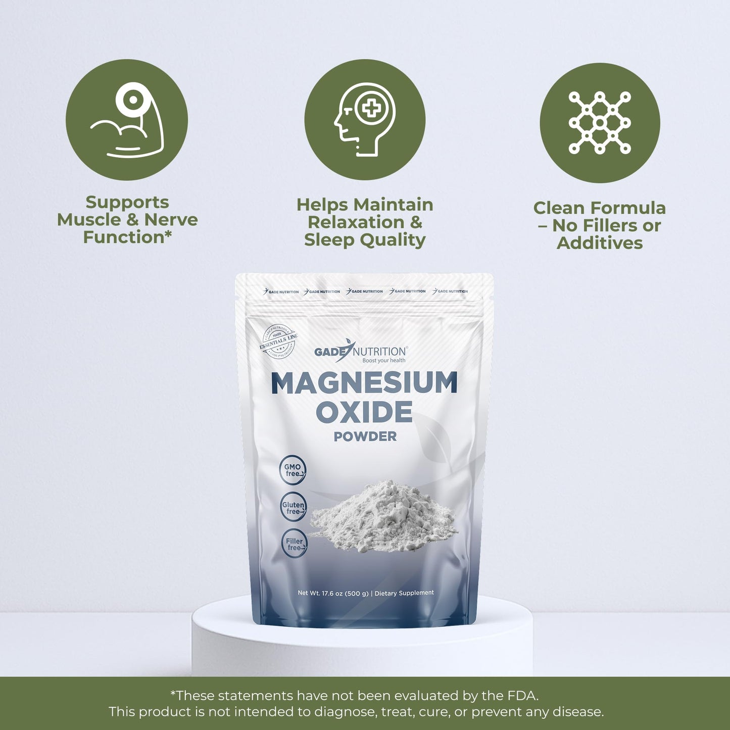 GADE NUTRITION Pure Magnesium Oxide Powder 17.6 oz