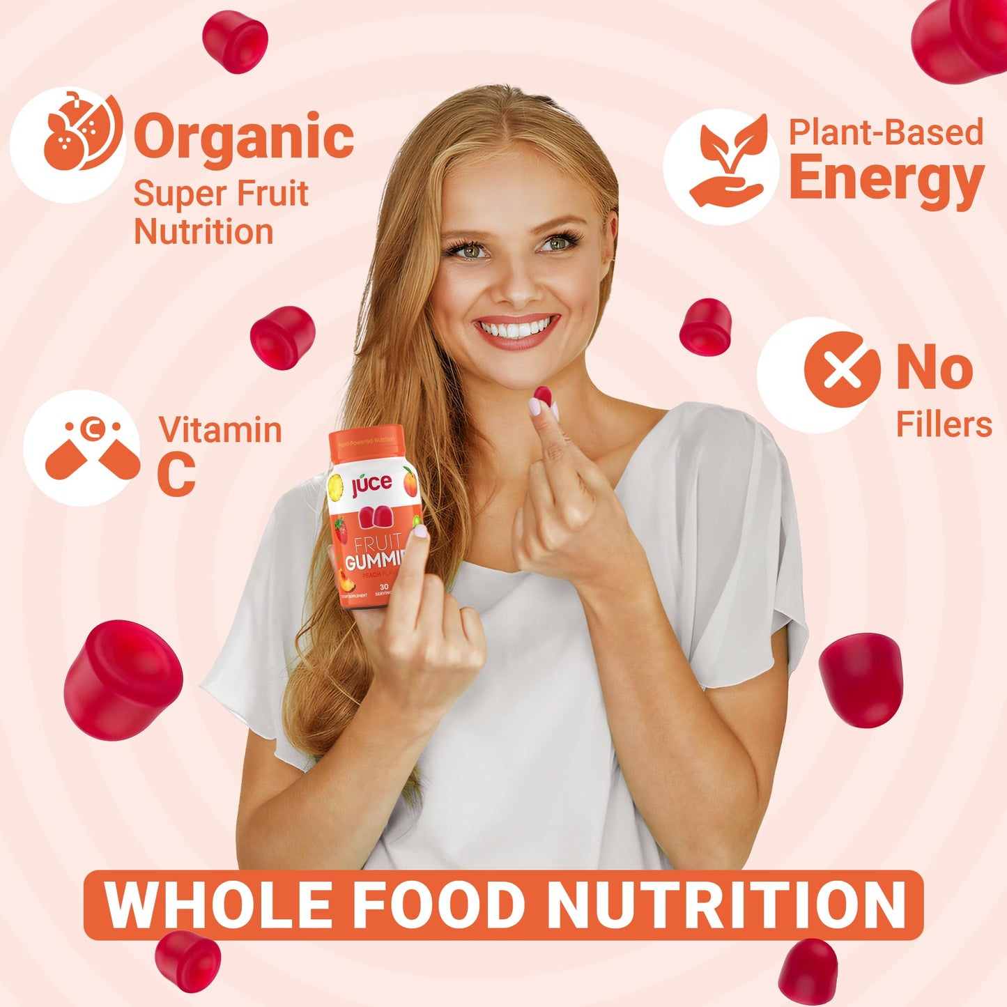 Terra Kai Organics Juce Fruit Gummies with Peach Flavor Gummies 60 Count