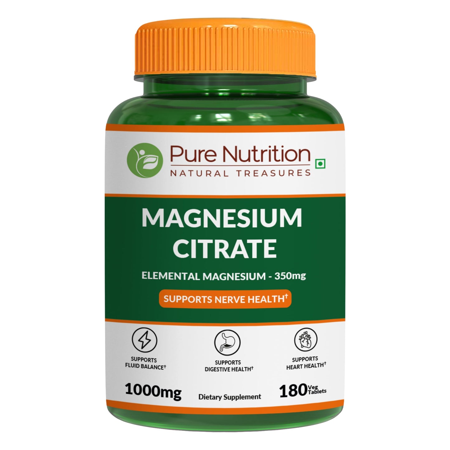 Pure Nutrition Natural Treasures Magnesium Citrate Tablets, 350mg Elemental per Serving, 180 Tablets, Non-GMO