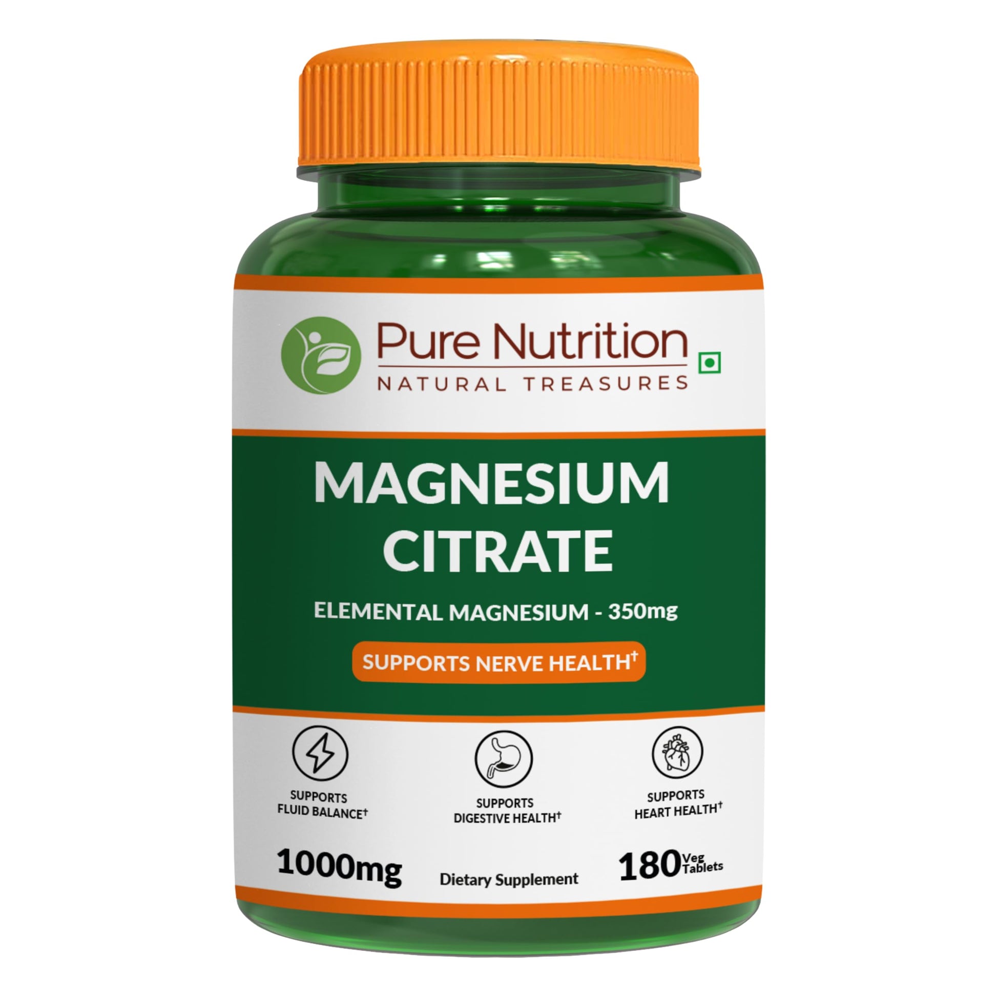 Pure Nutrition Natural Treasures Magnesium Citrate Tablets, 350mg Elemental per Serving, 180 Tablets, Non-GMO