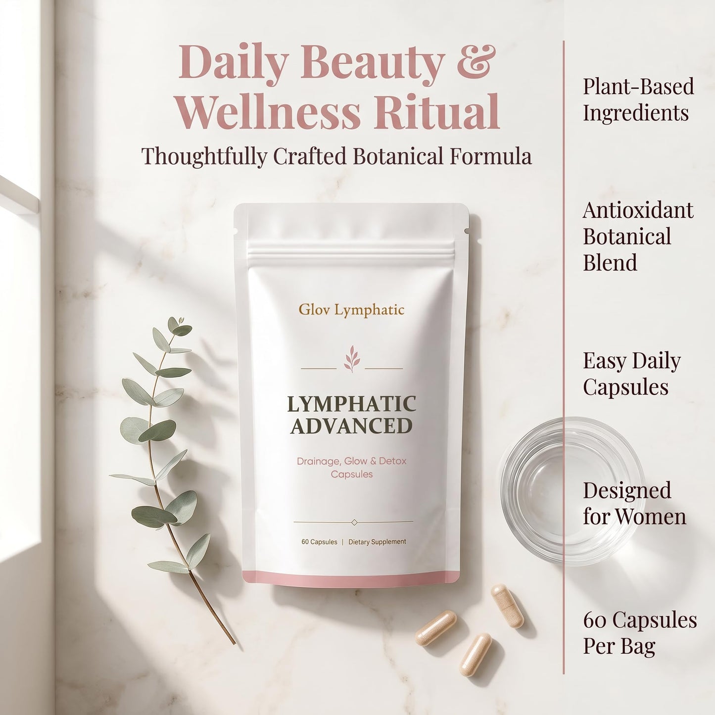 KBKTWOLT Glov Lymphatic Advanced Drainage Glow Detox Capsules, 60 Count