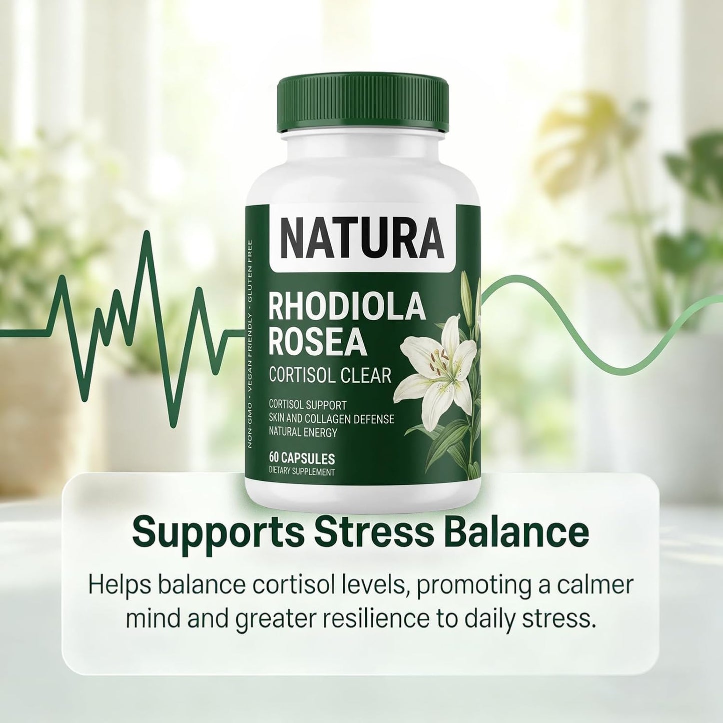 Jurnao Natura Cortisol Clear, Natural Rhodiola Rosea Supplement, Non-GMO Softgel, 1
