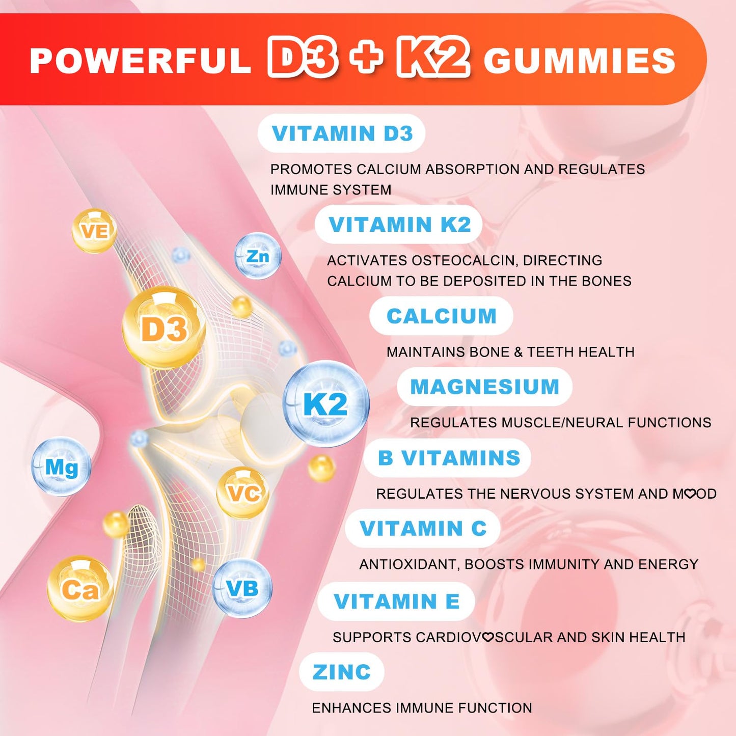 Flyrocer Sugar Free Vitamin D3 K2 Supplement Gummies 120 Count
